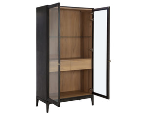 Sunpan Cecilia Display Cabinet - Mid-Century Modern Design with Smoked Grey Acacia & Glass Doors, 75H