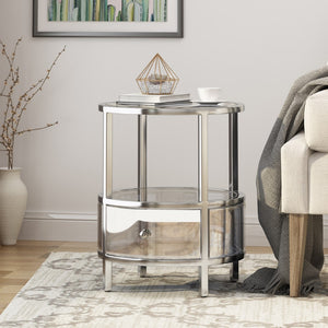 Christopher Knight Home® - Noble House - Beeching Modern Round End Table with Tempered Glass Drawers and Stainless Steel Frame