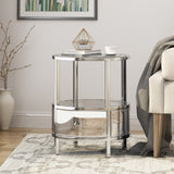 Christopher Knight Home® Beeching Modern Round End Table with Tempered Glass Drawers and Stainless Steel Frame