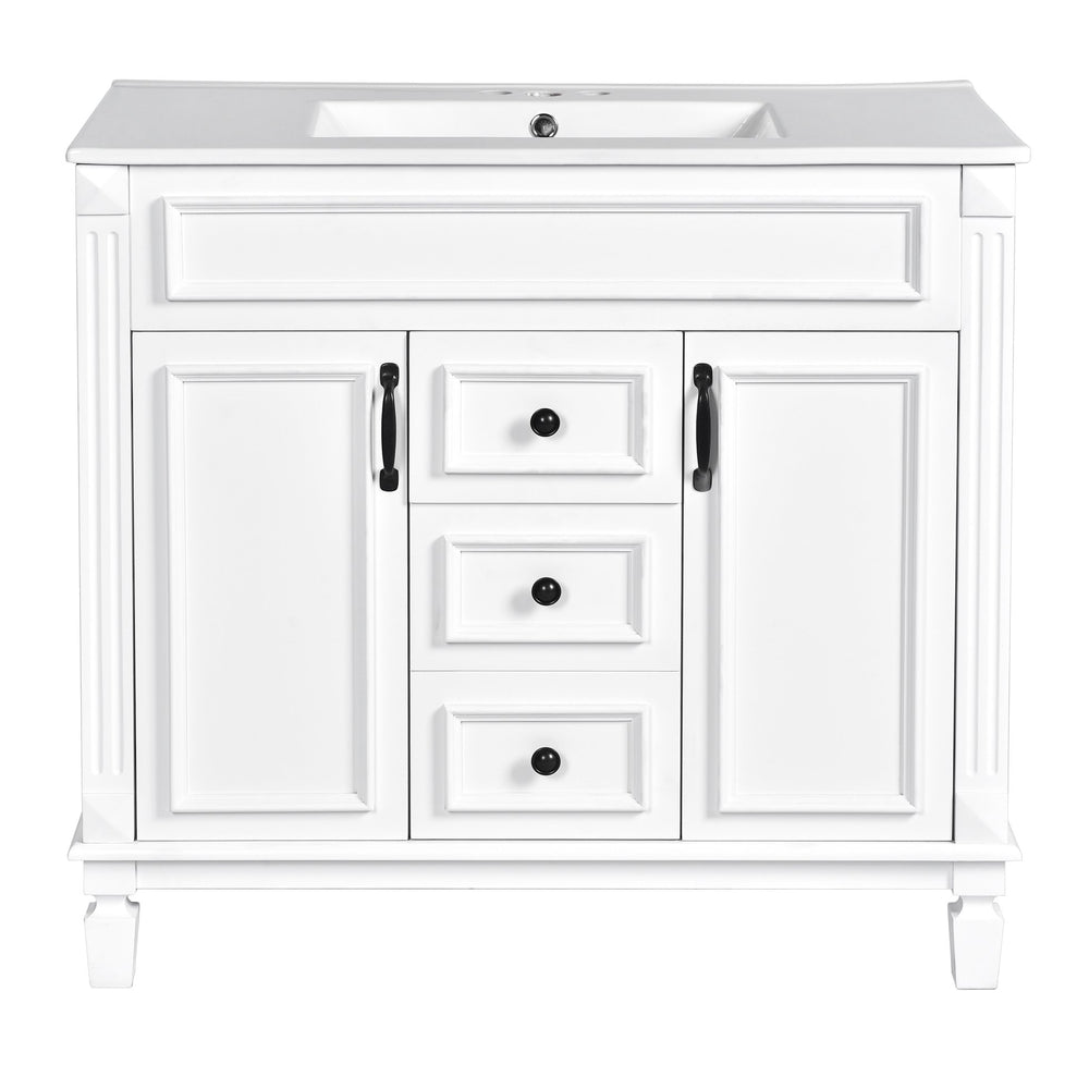 English Elm 36'' Modern Bathroom Vanity With Soft-Close Doors, Elegant Ceramic Sink, And Ample Storage Space N710P230231K