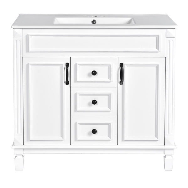 English Elm 36'' Modern Bathroom Vanity With Soft-Close Doors, Elegant Ceramic Sink, And Ample Storage Space N710P230231K