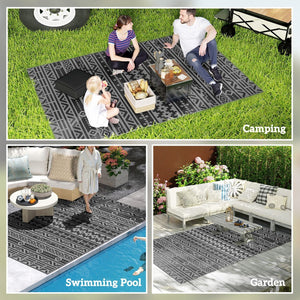 English Elm Geometric Reversible Outdoor Rug Uv Resistant Polypropylene Flatweave with Carry Bag T3971P421262