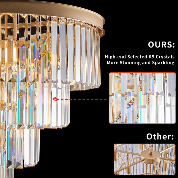 English Elm 24" Modern Crystal Chandelier 4-Tier K9 Crystals French Gold Ceiling Light for Dining Room W2312P368687