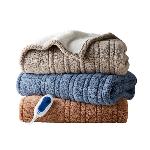 JLA Home True North by Sleep Philosophy - Heated Sherpa Throw with 3 Heat Settings, Overheat Protection, Machine Washable Comfort Layering Blue TN54-0509