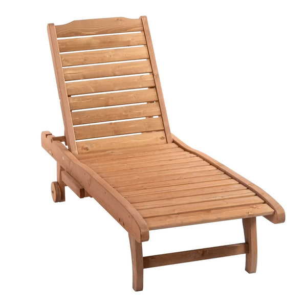 English Elm Outsunny Adjustable Outdoor Chaise Lounge Chair With Pull-Out Table, Rolling Wheels & Wood Finish W2225P200447-GIGA