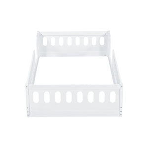 English Elm Wood Twin Size Platform Bed with Guardrail — Sturdy Pine & MDF Construction, Safe Low-Profile Design for Kids White N709P180836K