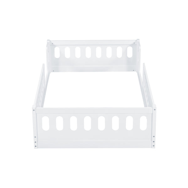 English Elm Wood Twin Size Platform Bed with Guardrail — Sturdy Pine & MDF Construction, Safe Low-Profile Design for Kids White N709P180836K