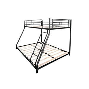 English Elm Metal Twin-over-Full Bunk Bed with Noise-Free Wood Slats, Full Guardrail, Sturdy Metal Frame, Safe Ladder W427P300275