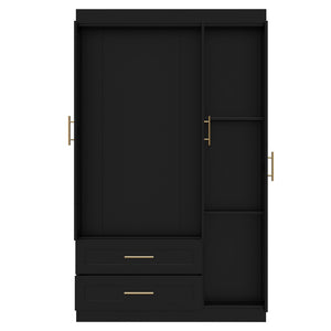 English Elm Shaker Three Door Wardrobe Armoire with Hanging Rod and Shelves for Bedroom Black T3210S00006