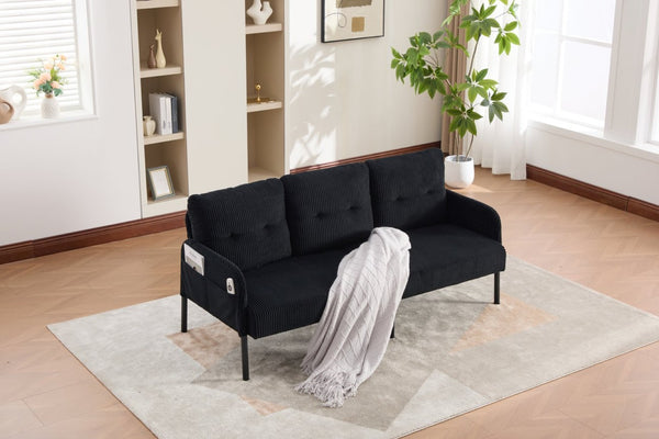 English Elm United We Win Corduroy Loveseat Plush Ergonomic Sofa with Spring Support Metal Legs Black W1568P410053