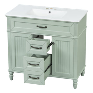 English Elm 36 Inch Bathroom Vanity with Ceramic Sink, Durable MDF & Solid Wood Frame, Soft-Close Doors, Luxe Handles, Ample Organized Storage, Modern Freestanding Design Green N725P314034F