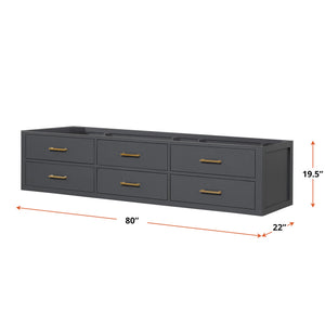 English Elm Black Double Bath Vanity - 80" Midcentury Modern Design With Ample Storage & Soft-Close Hardware B2731P258094