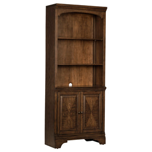 English Elm Stigham Burnished Oak Bookcase with 5-Tier Shelves, 3 Adjustable, 2-Door Cabinet & Wire Management B062P357844