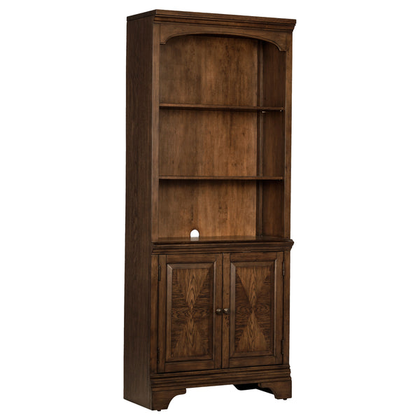 English Elm Stigham Burnished Oak Bookcase with 5-Tier Shelves, 3 Adjustable, 2-Door Cabinet & Wire Management B062P357844