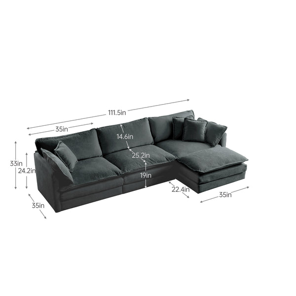 English Elm Free Modular Comfy Upholstery L-Shaped Sectional Sofa with Reversible Ottoman, Chenille Comfort Built-In Gray W714S00989