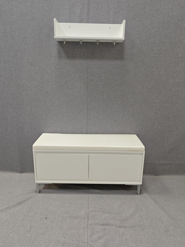 English Elm Wall-Mounted Entryway Shelf Bench with Hooks, Padded Cushion & Closed Shoe Cabinet for Hallway W808P316356