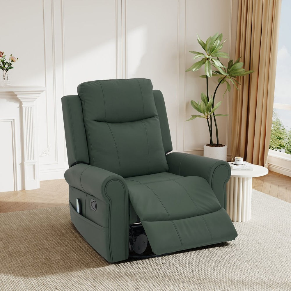 English Elm Manual Swivel Rocker Recliner Pu Leather Chair with Massage Heating and Pocket Spring Support Green N763P363558F
