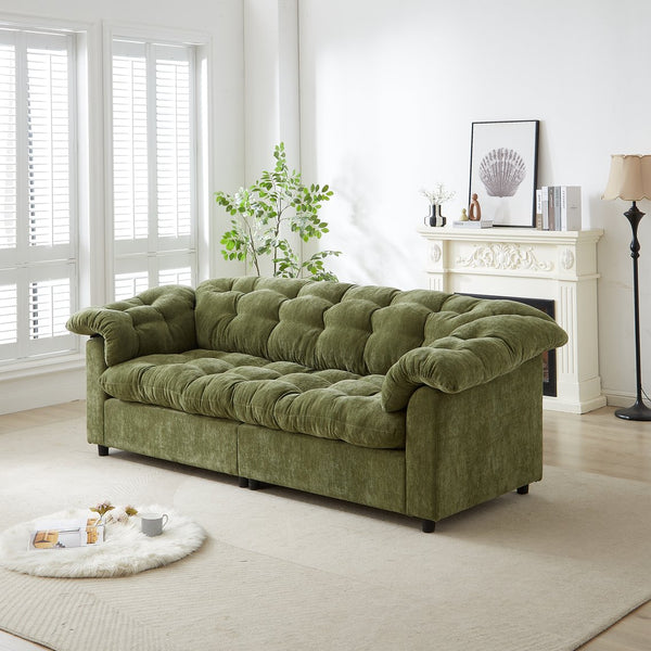 English Elm 94.8" Chenille Modern Deep Seat Sofa Plush Cloud-Like Upholstery, Solid Wood Frame, Luxurious Comfort Green W1193S00172