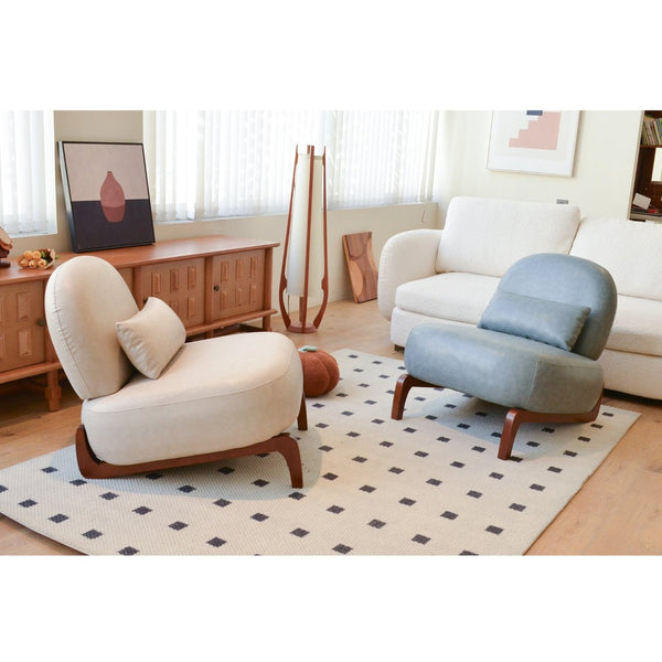 English Elm Cute Faux Leather Armless Accent Chair Solid Wood Legs Cushioned Seat Modern Blue W2105P440973