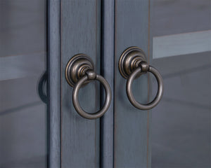 English Elm 84 Coastal Corduroy Blue TV Stand for TVs up to 90" — Solid Rubberwood, Glass Doors, Cable Management B108P193070