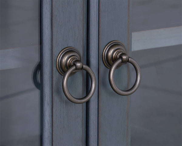 English Elm 84 Coastal Corduroy Blue TV Stand for TVs up to 90" — Solid Rubberwood, Glass Doors, Cable Management B108P193070