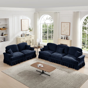 English Elm Classic 2-Piece Modular Sofa Set - Elegant Chenille Couch With Ruffled Skirts & Flared Arms, Blue W3041S00258