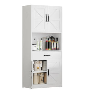 English Elm 71 Inch Steel Kitchen Pantry Cabinet with Adjustable Shelves Drawer and Hooks Modern White T2398P413028