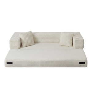 English Elm Modern Cord Fabric Convertible Sofa Sleeper Low Profile Square Frame for Apartments White W3396P439850