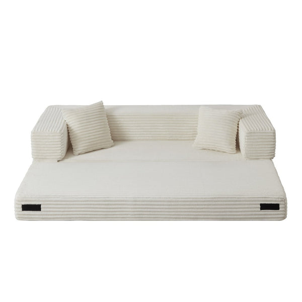 English Elm Modern Cord Fabric Convertible Sofa Sleeper Low Profile Square Frame for Apartments White W3396P439850