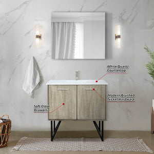 English Elm Rustic Acacia Bath Vanity With White Quartz Top, Brushed Nickel Faucet & 28" Mirror - Durable Design B2731S01931-GIGA