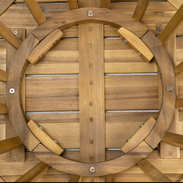 English Elm Christopher Knight Home® - Outdoor Round Top Acacia Wood Dining Table with Slat Drainage, Solid Teak Finish, Stable Circular Base N773P191382T