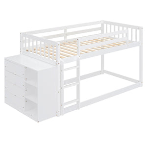 English Elm Twin Over Bunk Bed with Four Storage Drawers Open Shelving Kids Bedroom White LT000167AAK-1