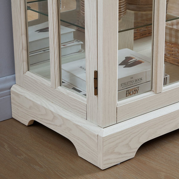 English Elm Curio Glass Cabinet with Lattice Doors and Adjustable Shelves, Antique Showcase with E26 Bulb Included White W1758P387896