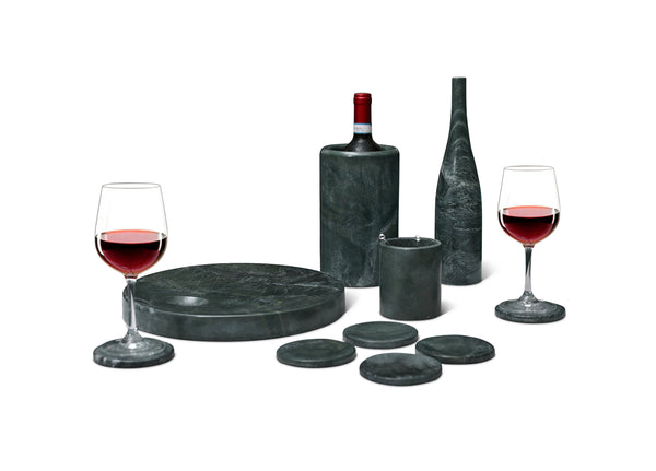 English Elm Green Diamond marble 10-piece luxury dining set — genuine green stone coasters, tray, cooler, vase sculpture W1696P333267