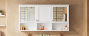 English Elm 55 Inch Wall Mount Medicine Cabinet Dual Mirrored Doors Soft Close Bathroom Vanity Storage N710P401337K