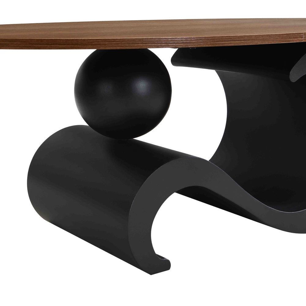 English Elm Black Nesting Coffee Table Set of 2 with Oval & Round MDF Tops, S-Curve Metal Base, Anti-Slip Pads, Sturdy 132 lb Capacity, Modern Industrial Living Room Accent Piece W821S00028