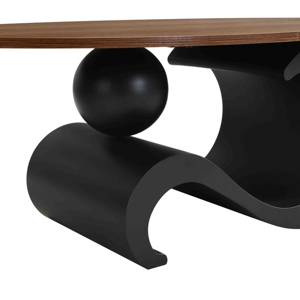English Elm Black Nesting Coffee Table Set of 2 with Oval & Round MDF Tops, S-Curve Metal Base, Anti-Slip Pads, Sturdy 132 lb Capacity, Modern Industrial Living Room Accent Piece W821S00028