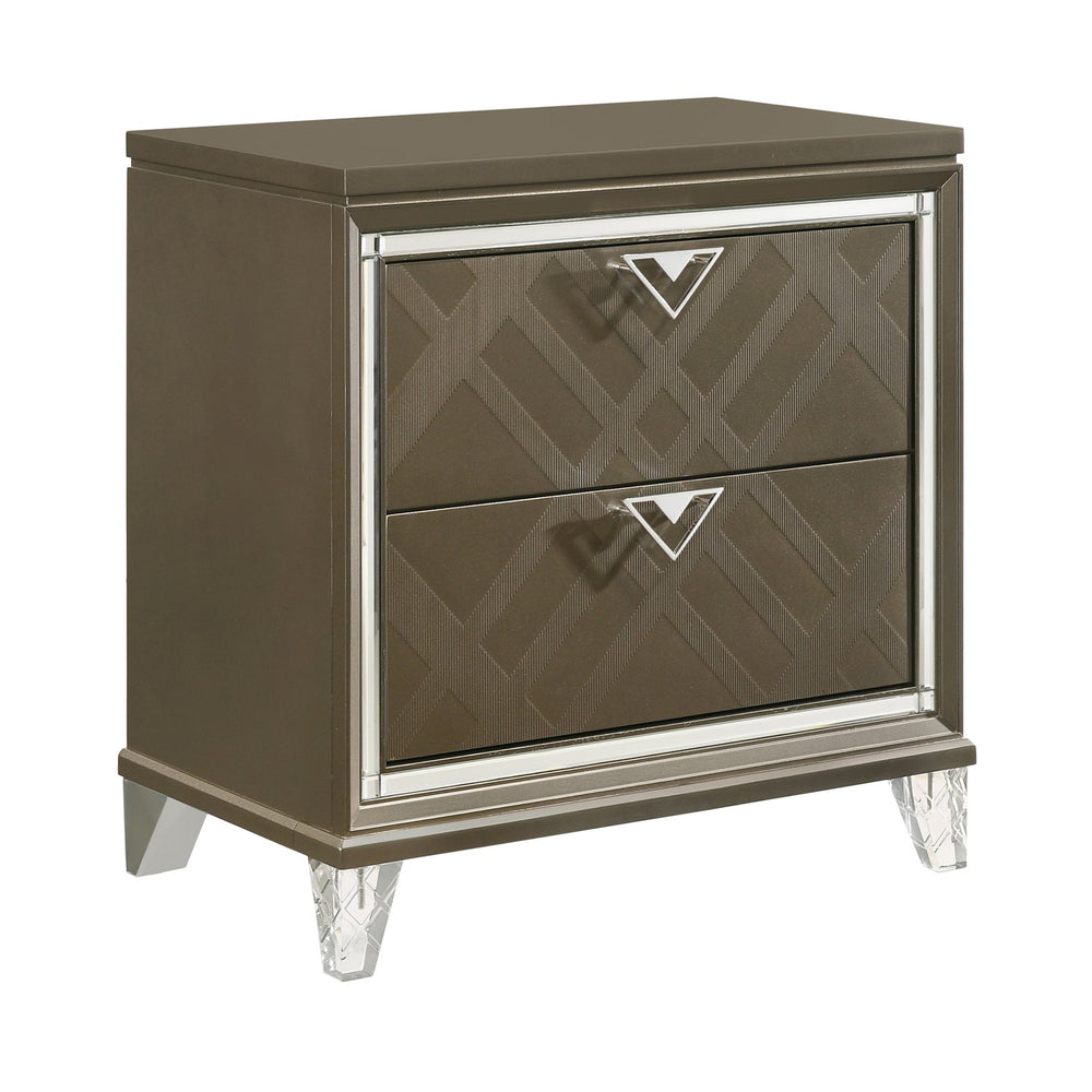 English Elm Dark Champagne Mirrored Nightstand with Acrylic Legs, 2 Drawers, Metal Knobs & Safety Stops — Glamorous Bedroom Accent B062P186502