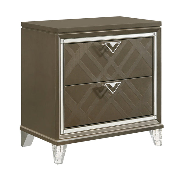 English Elm Dark Champagne Mirrored Nightstand with Acrylic Legs, 2 Drawers, Metal Knobs & Safety Stops — Glamorous Bedroom Accent B062P186502
