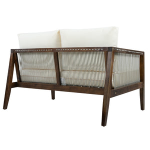 English Elm Outdoor Acacia Wood Loveseat Set with Rope Woven Panels and Matching Coffee Table Beige,Dark Brown N768P408131D