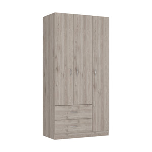 English Elm Austral 3 Door Armoire with Two Drawers, Five Shelves and Hanging Rod — Smokey Oak Finish for Organized Rooms and Bedrooms Light Gray 39 L x 22 W x 3 H B200S00362