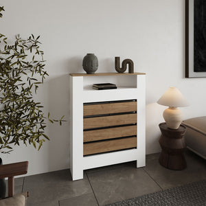 English Elm Radiator Cover Cabinet Slatted Ventilated Enclosure White Finish Entryway Display Shelf B200P362054
