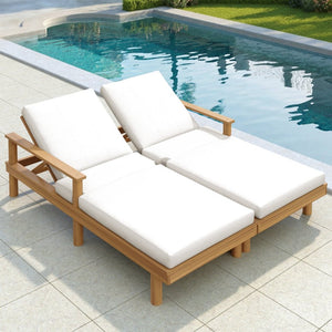English Elm Trexm Acacia Wood Outdoor Chaise Lounge Recliner with Thick Cushions for Patio Pool Beige,Light Teak N715P423341D