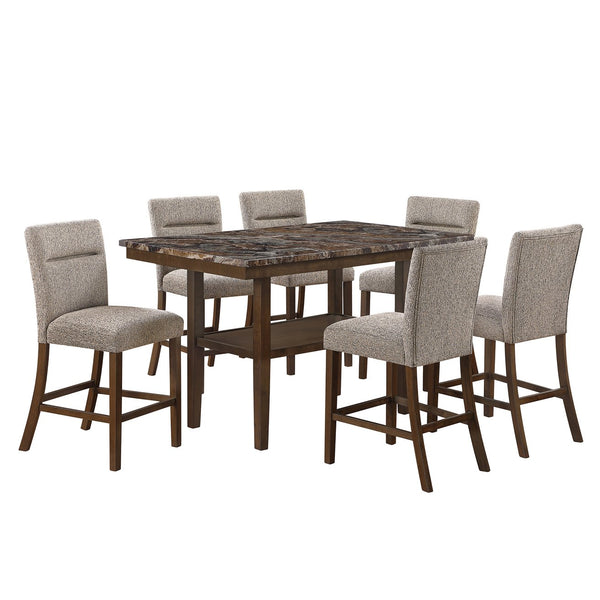 English Elm Marcello Brown Bar Table with Faux Marble Top, Solid Wood & MDF, Storage Shelf, Sturdy Contemporary Design B201P409515