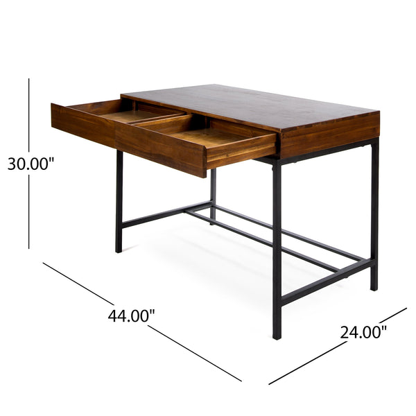English Elm Christopher Knight Home® - STORAGE Acacia Wood Desk with Metal Legs, Industrial Oak Finish, Large Center Drawer, 44"W Durable 61359.00