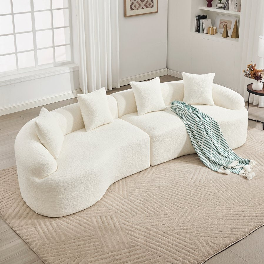 English Elm Curved Boneless Sofa modular 110" sectional with high-density foam & spring core, kid‑friendly curves, no assembly required for easy moving and cozy lounging White W2231S00005