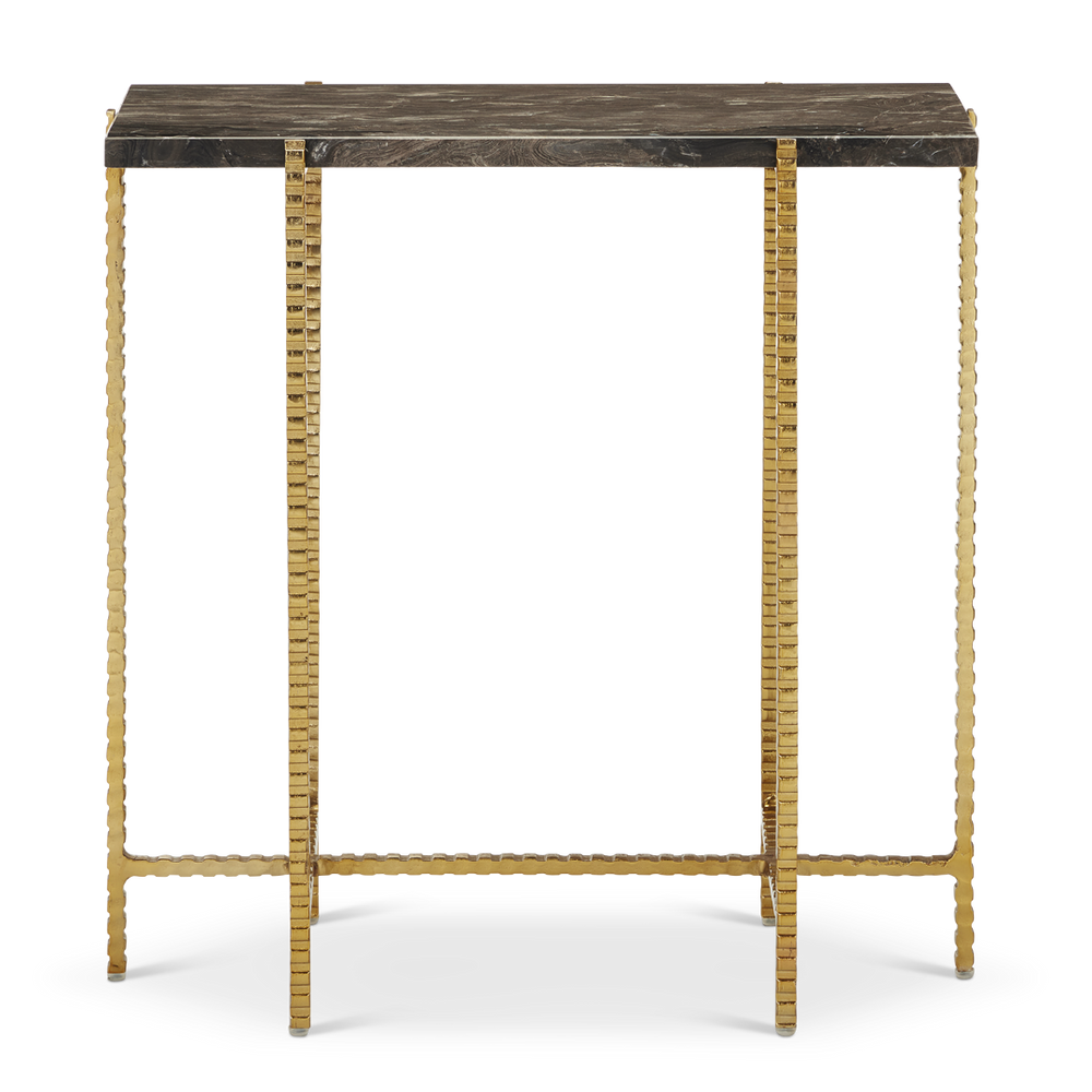 Flying Gold Marble Side Table - Industrial Chic Accent Table with Cappuccino Stone & Gold Iron Base