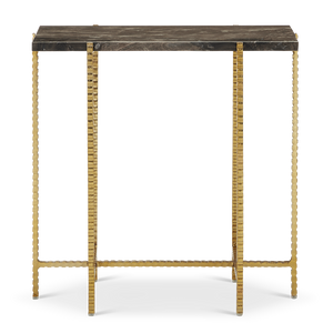 Flying Gold Marble Side Table - Industrial Chic Accent Table with Cappuccino Stone & Gold Iron Base