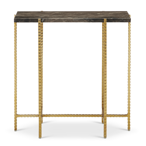 Flying Gold Marble Side Table - Industrial Chic Accent Table with Cappuccino Stone & Gold Iron Base