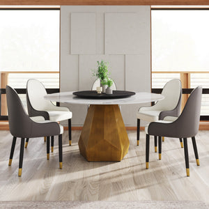 English Elm 59.05" Round Marble Dining Table With Metal Base, Seats 6-8, Stylish Black & White Finish, Turntable W1535S00373